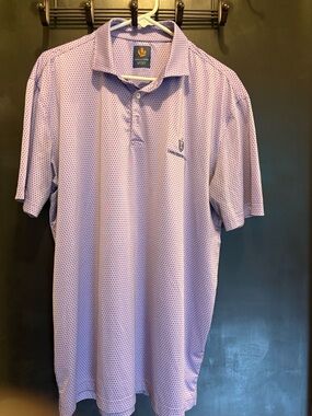 Donald Ross Sport Golf Men’s Polo  Innisbrook Large Purple W/ Blue Polka Dot
